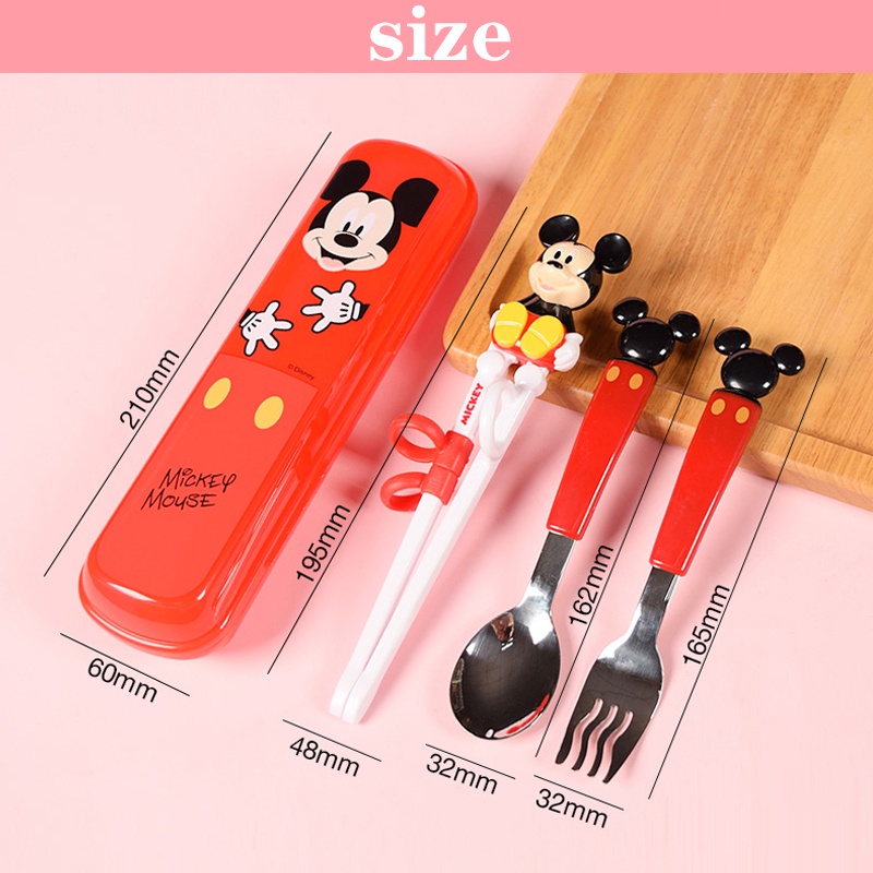 Disney Bộ Muỗng Đũa Nĩa Kèm Hộp Đựng Bằng Thép Không Gỉ 304 Cho Bé Tập Ăn