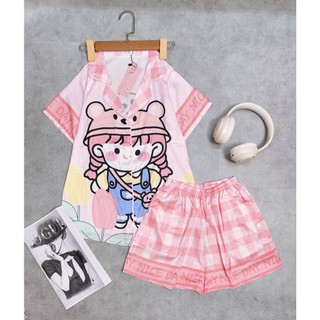 (Chubby Bigsize) Bộ Pijama Lụa đùi Bigsize 50-95kg BD04