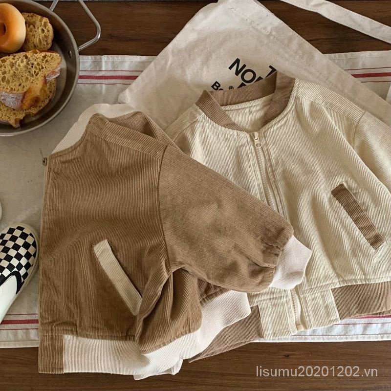 Áo Khoác Bóng Chày Chất Nhung Phong Cách Hàn Quốc Thời Trang Xuân Thu Xinh Xắn Cho Bé