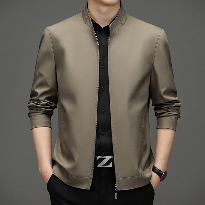 Áo Khoác Tay Dài Dáng Rộng Cổ Đứng Màu Trơn Phong Cách Hàn Quốc Thời Trang Cho Nam