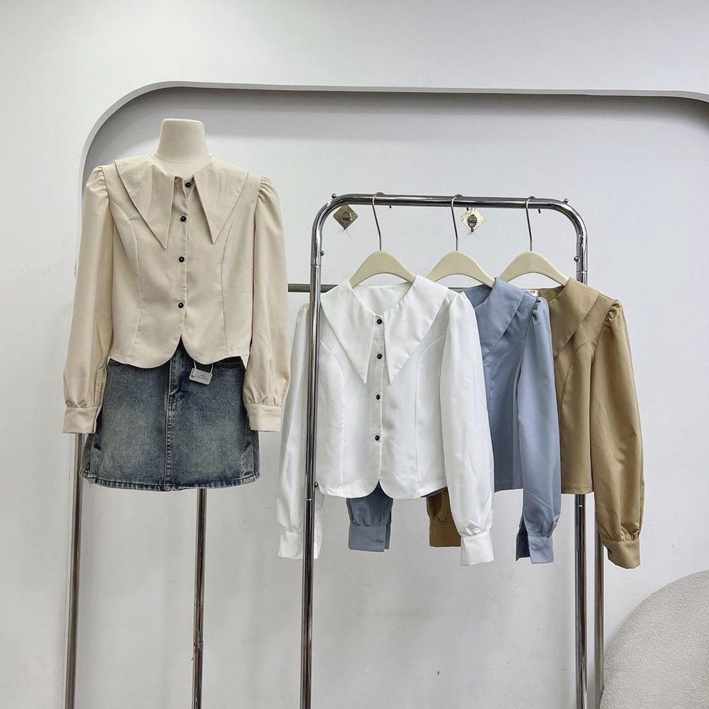 Áo Sơ mi nữ Croptop cổ sen chất Thô lụa mềm Vivienne house