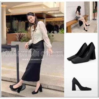 Giày cao gót mũi vuông đen zara 1210/110 + 6% shopee