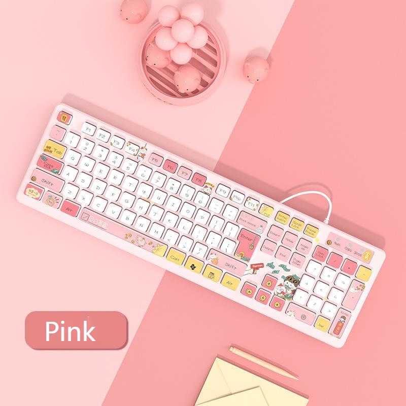 104 key kawaii bàn phím câm có dây máy tính xách tay trò chơi máy tính bàn phím hoạt hình sô cô la