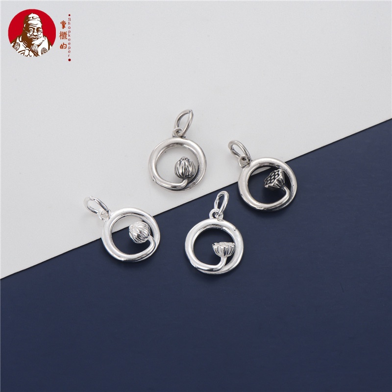 Mặt Dây Chuyền Bạc S925 Hình Tròn Họa Tiết Hoa Sen Xinh Xắn