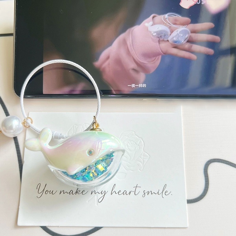 Cặp Móc Khóa Xe Hơi Đi Học Đính Ngọc Trai Và Cá Voi Bay Đến Bạn Dòng su zaizai Zhanng lurang