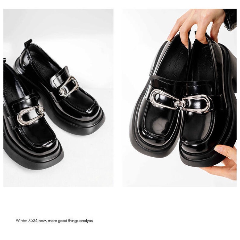 Loafer nữ Giày Da Đế Dày Mũi Tròn Thời Trang Mùa Thu 2023 Cho Nữ