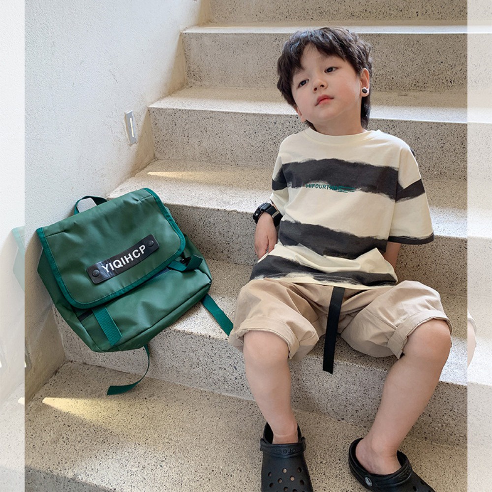 Áo sơ mi trẻ em bé trai và bé gái mẫu mùa hè đẹp trai sọc ngắn tay áo t-shirt chữ em bé in áo sơ mi đáy rời