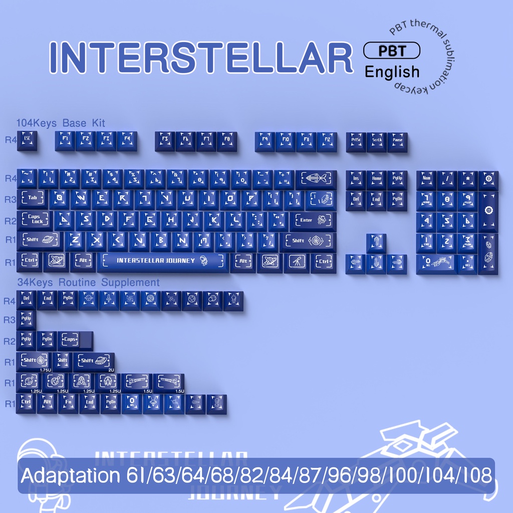 Interstellar journey blue keycaps cherry profile keycap được cá nhân hóa cho bàn phím cơ với phím 7u và iso