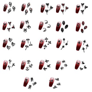 ✿ 10 cái cổ điển bộ xương bạc thạch 3d nail charm trang trí nghệ thuật móng tay