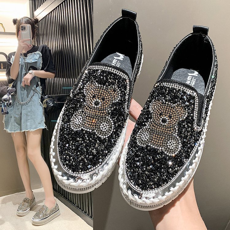 Hong Kong Premium shoes❥Rhinestone fisherman shoes của phụ nữ casual sequin shallow mouth flat slip-on shoes