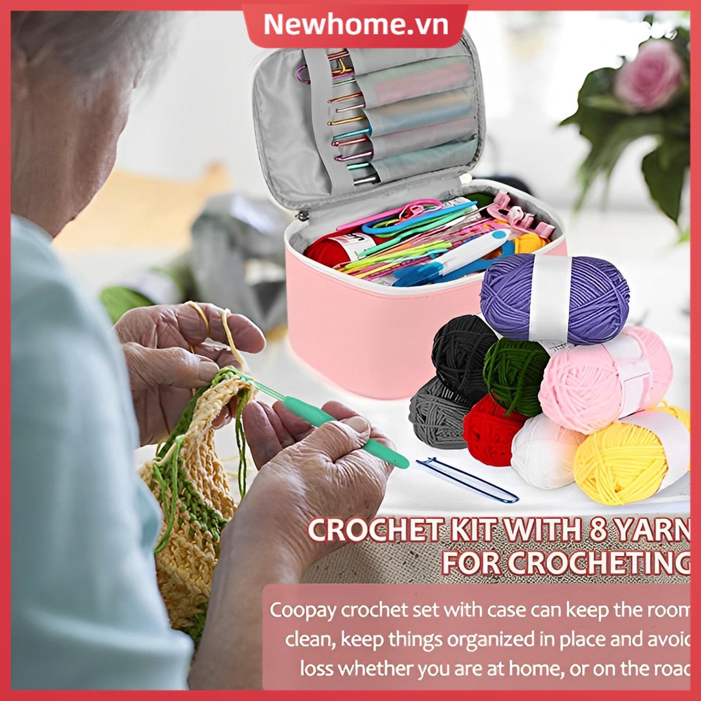 62 cái crochet hooks kit knitting starter kit ergonomic crochet soft grip handle crochet tools di động weave yarn kits shoptkc4654