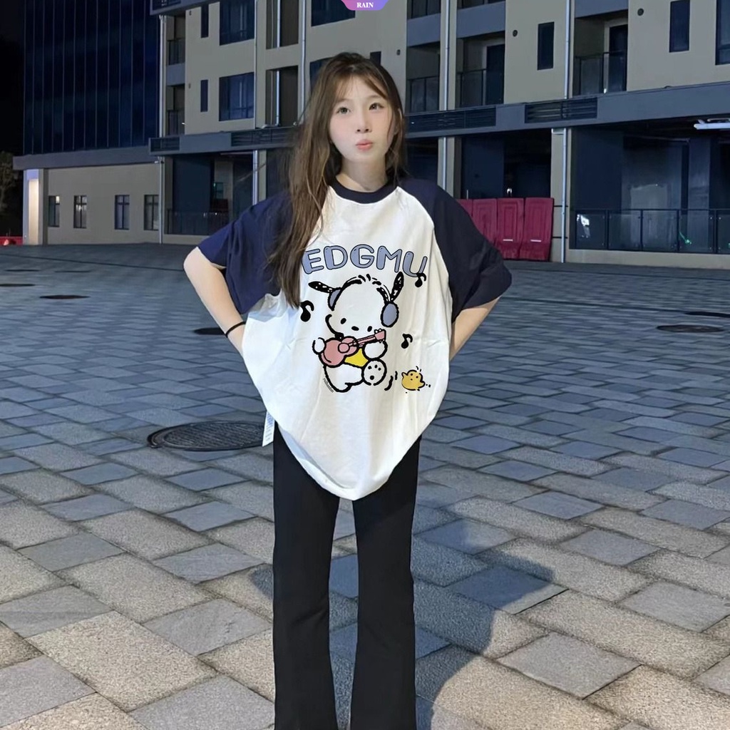 2023 phong cách nhật bản mới mùa hè cô gái mới áo t-shirt ngắn tay anime sanrio pochacco mẫu in phụ nữ lỏng lẻo đơn giản quá khổ vá vá trên cùng