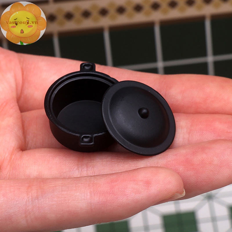 Vastji 1set 1:12 dollhouse miniature soup pot pan w / cover gas stove kitchen model decor toy doll house accessories vn