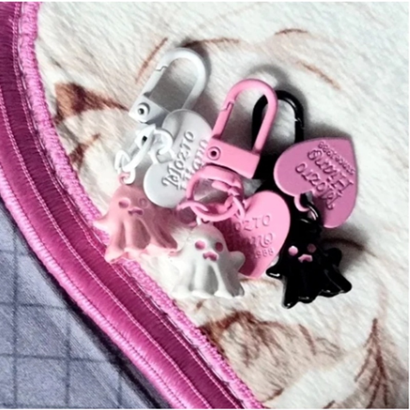 Dễ thương độc đáo ngọt ngào ma nhỏ tình yêu trái tim mặt dây chuyền màu hồng đen vòng khóa móc khóa
