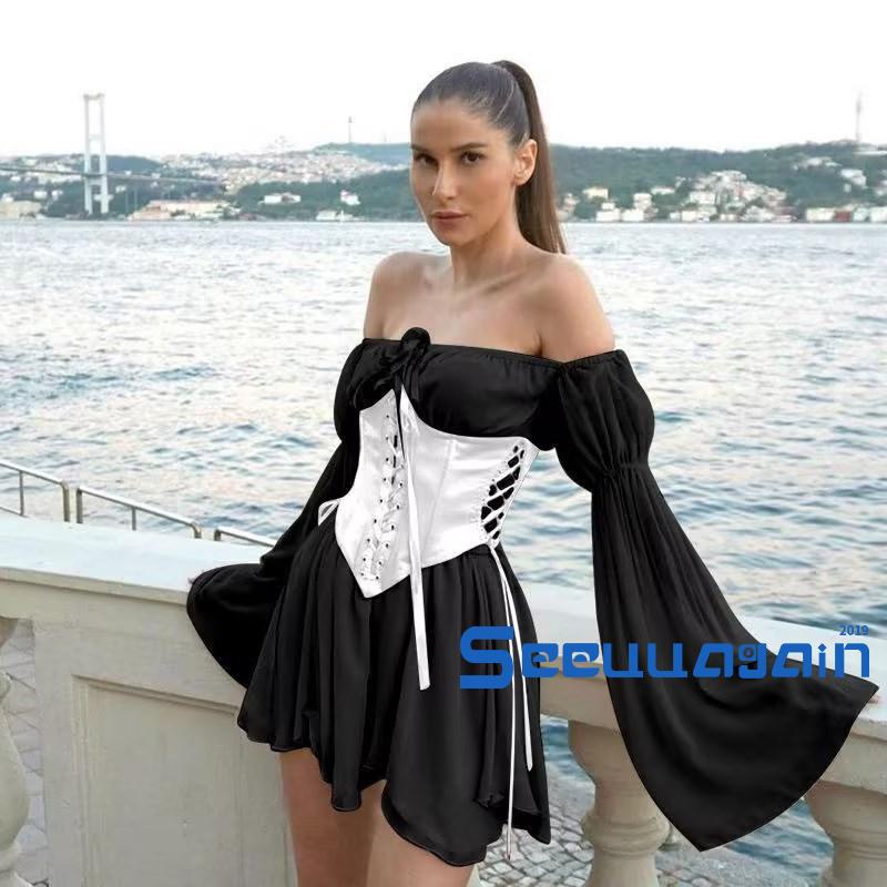 See-women waist trainer corset màu rắn viền có dây buộc cincher shaper có hỗ trợ ngực cho bé gái 3 màu