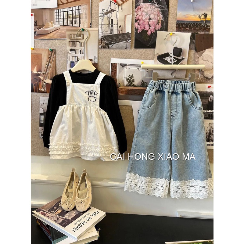 Quần Jean Dài Dáng Rộng Thời Trang Mùa Xuân Hàn Quốc Dành Cho Bé Gái