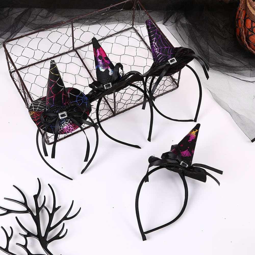Unisex halloween bowknot phù thủy mũ cài tóc nhiều màu nhựa đàn hồi dây buộc tóc phụ nữ cô gái trang phục đảng cosplay prop headband