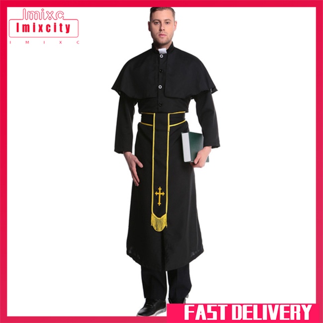 Imixcity 35% polyester 65% cotton nam và nữ trang phục cặp đôi halloween trang phục linh mục và nữ tu trang phục hóa trang