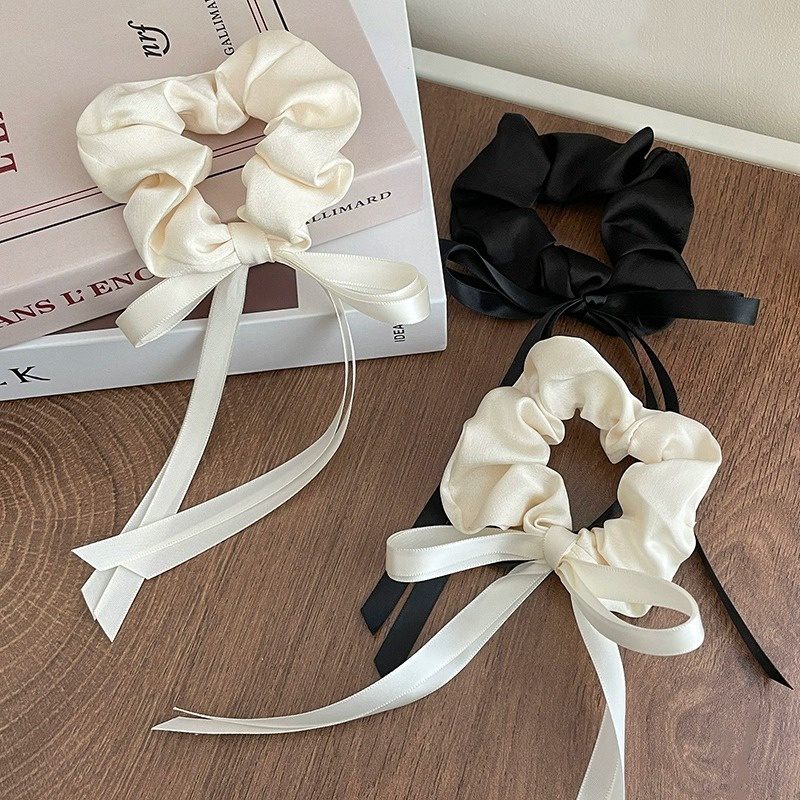 Vòng buộc tóc lớn Haimeikang nơ ruy băng satin màu trơn thanh lịch