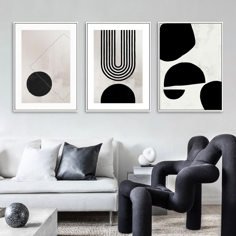 Tranh canvas hình học trừu tượng hiện đại boho đen trắng áp phích nội thất bắc âu phòng khách hình ảnh nghệ thuật tường cho trang trí nội thất
