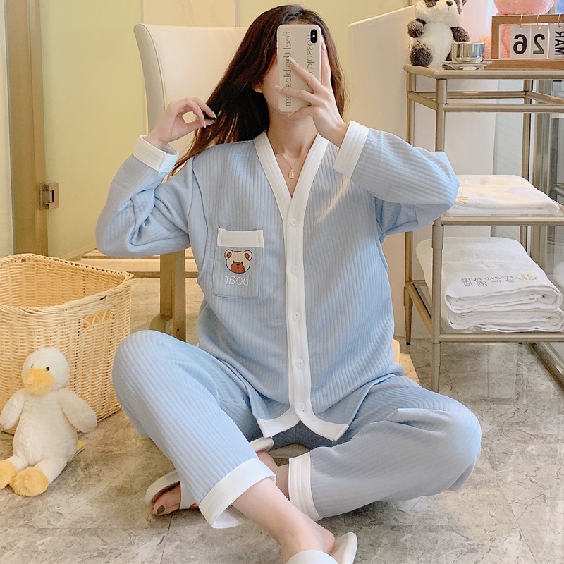 Quần áo giam giữ mùa thu đông tháng 9 tháng 10 đồ ngủ bà bầu mùa xuân thu bông tinh khiết phụ nữ dày cho con bú quần áo phụ nữ 11