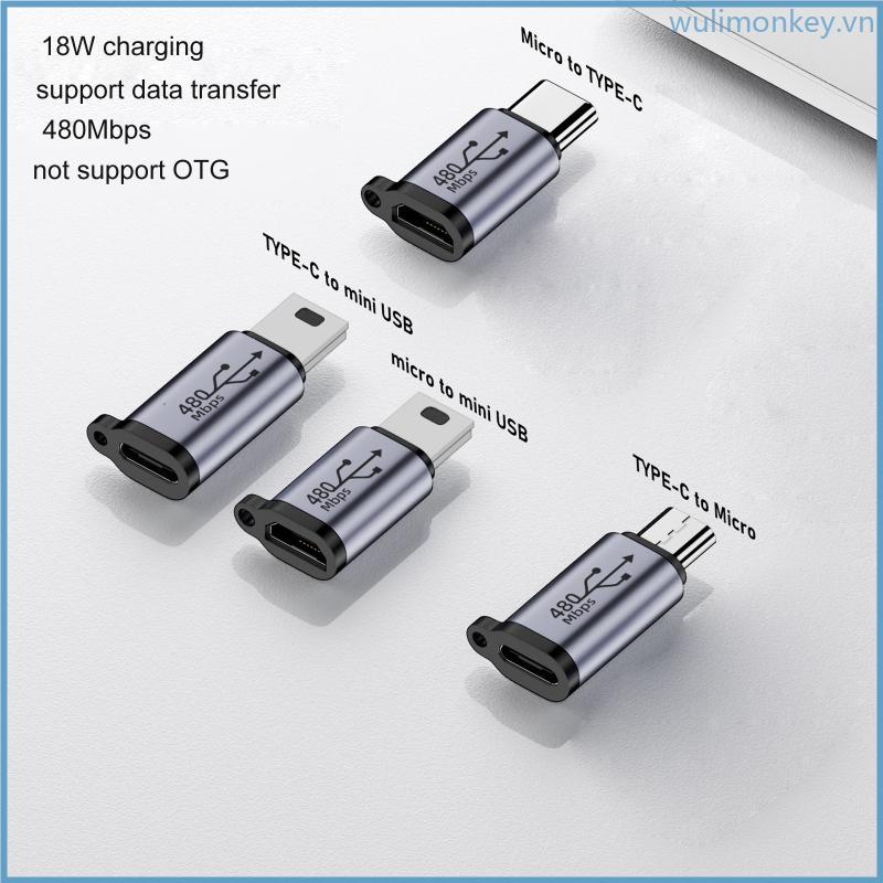 Wu type-c sang micro usb mini usb adapter converter đầu nối hợp kim nhôm 18w 480m