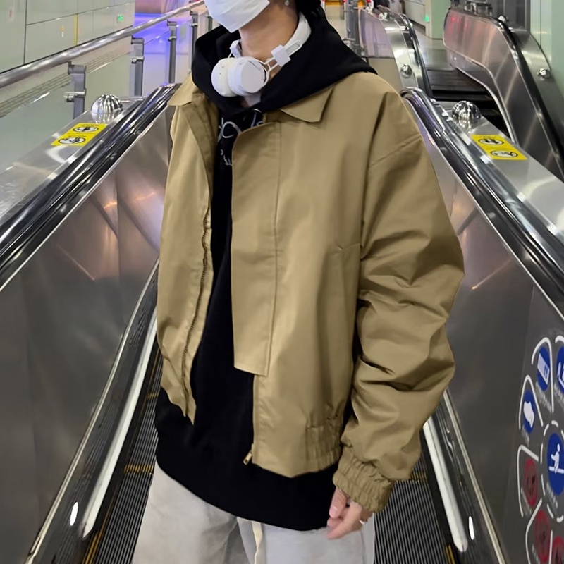 Kyushuad Áo Khoác Có Nón Tay Dài Màu Trơn  Tiêu Chuẩn harajuku Thời Trang Trẻ Trung Cho Nam