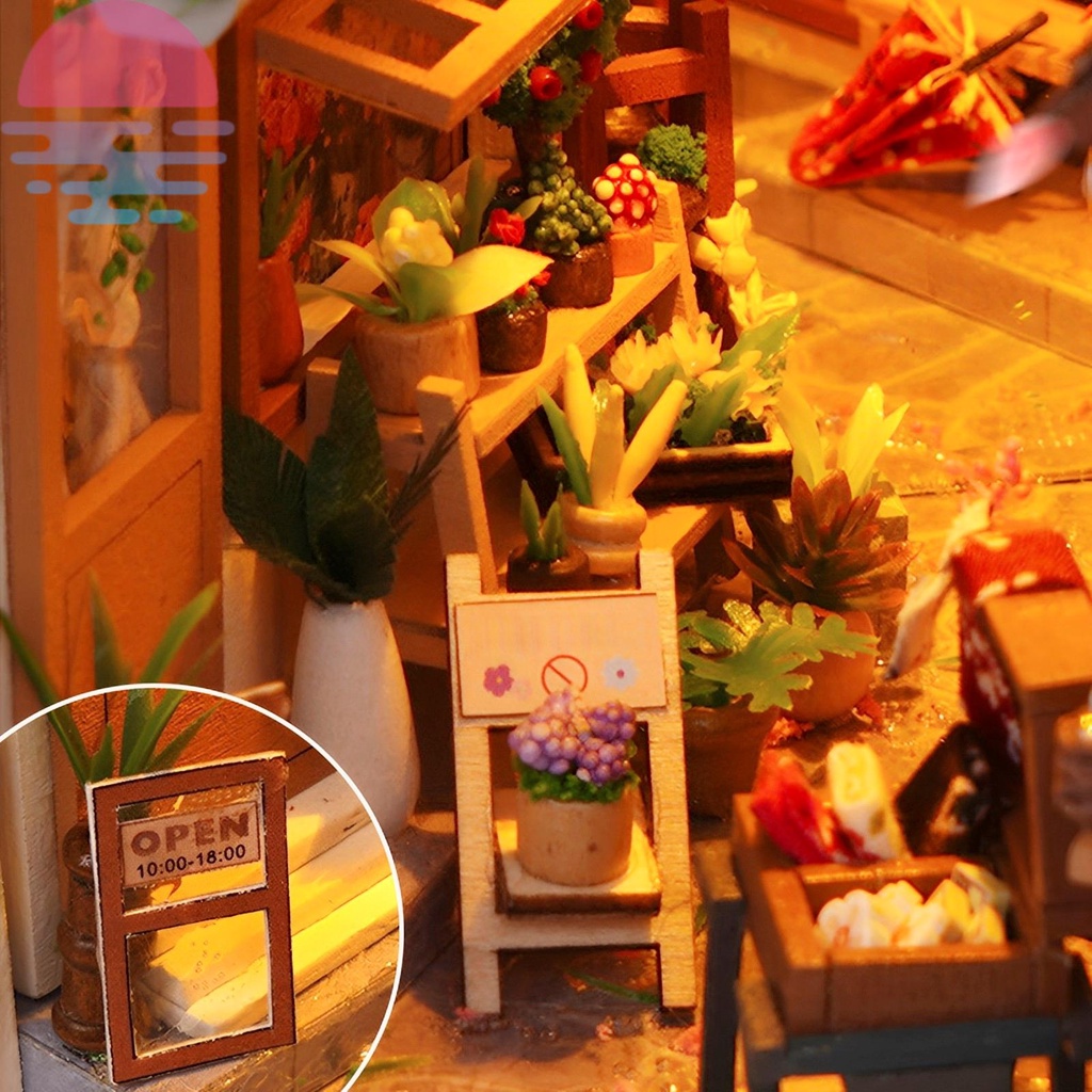 Diy book nook kit giá sách xếp hình bằng gỗ 3d chèn trang trí với đèn led diy miniature dollhouse model kit shopskc3583