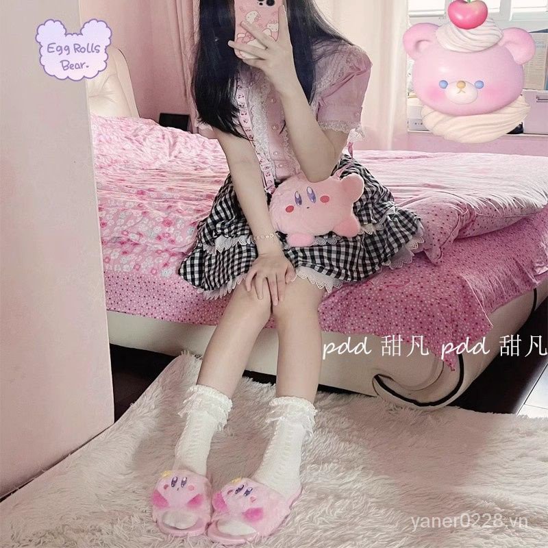Sản phẩm mới sẵn sàng cổ phiếu sao kirby mùa hè phẳng phim hoạt hình nhật bản hàng hóa cô gái mềm mại dễ thương sang trọng flip-flops cô gái dép lông