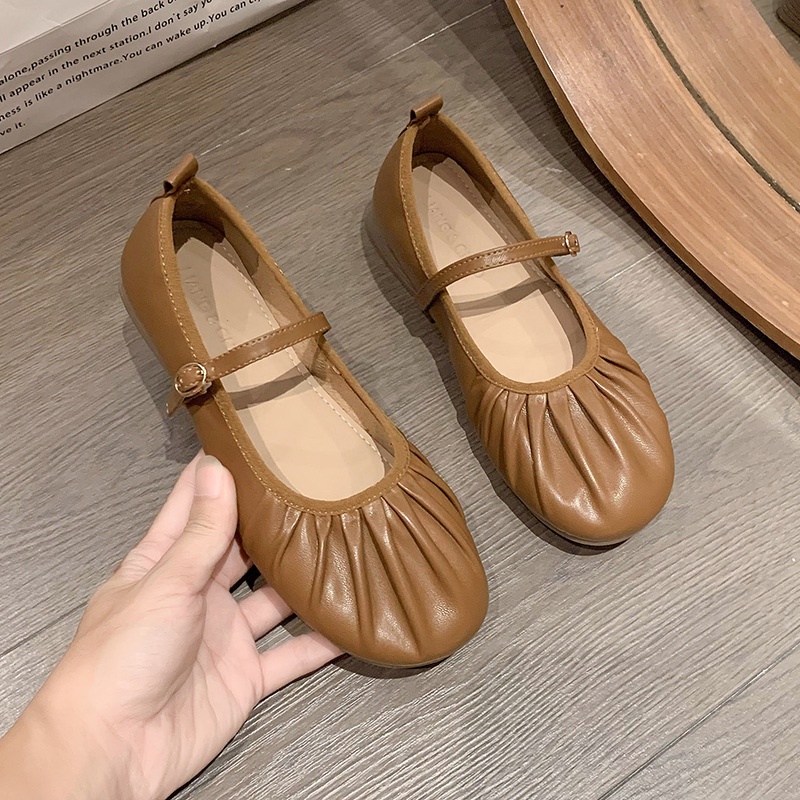 Giày bệt nữ da tròn ngón chân mary jane giày nữ