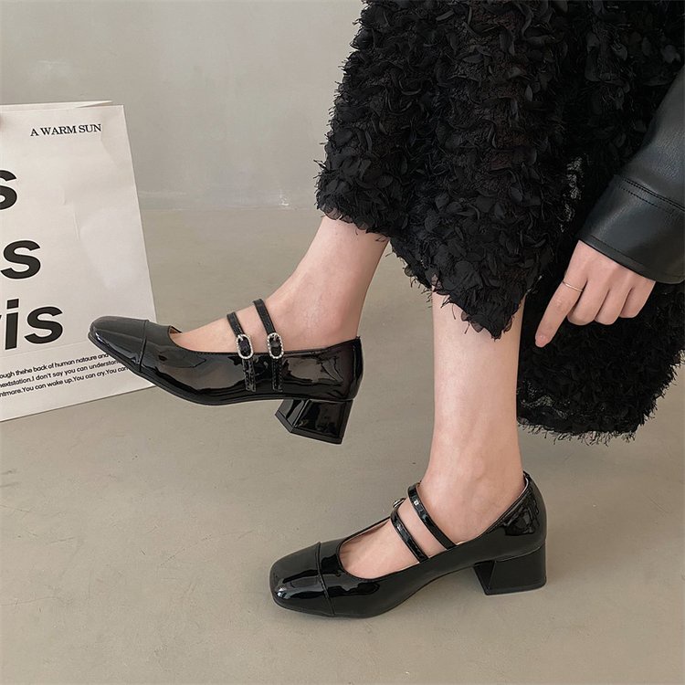 Phụ nữ giày cao gót vuông ngón chân dày thời trang mules size 35-39