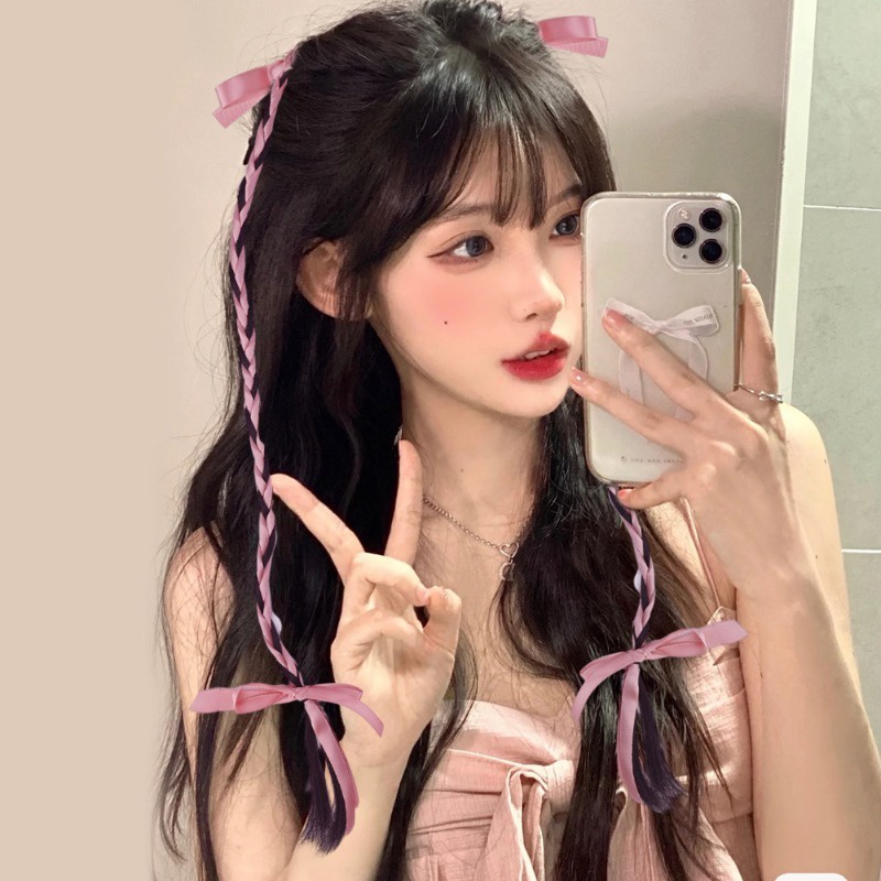 Tóc Giả Thắt Nơ Ruy Băng Vô Hình bb y2k Ngọt Ngào Tự Nhiên