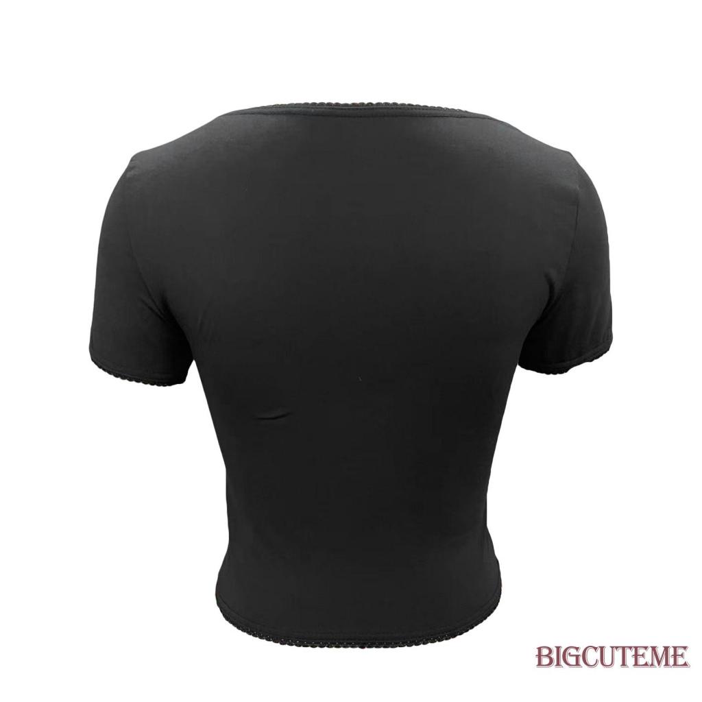 Áo Thun Tay Ngắn Cổ Chữ U Màu Trơn Dáng Ôm Thời Trang Mùa Hè Dành Cho Nữ