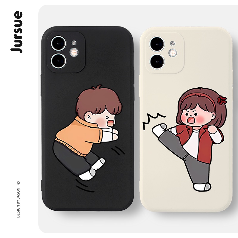 Ốp lưng JURSUE hoạt hình cặp đôi dễ thương đẹp Cho iPhone 15 14 13 12 11 Pro Max SE 2020 X XR XS 8 7 ip 6S 6 Plus kute XYH1442