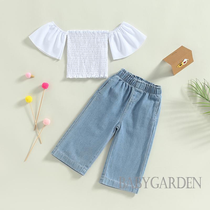 Set Áo Trễ Vai + Quần Jeans Cho Bé Gái 1-5 Tuổi