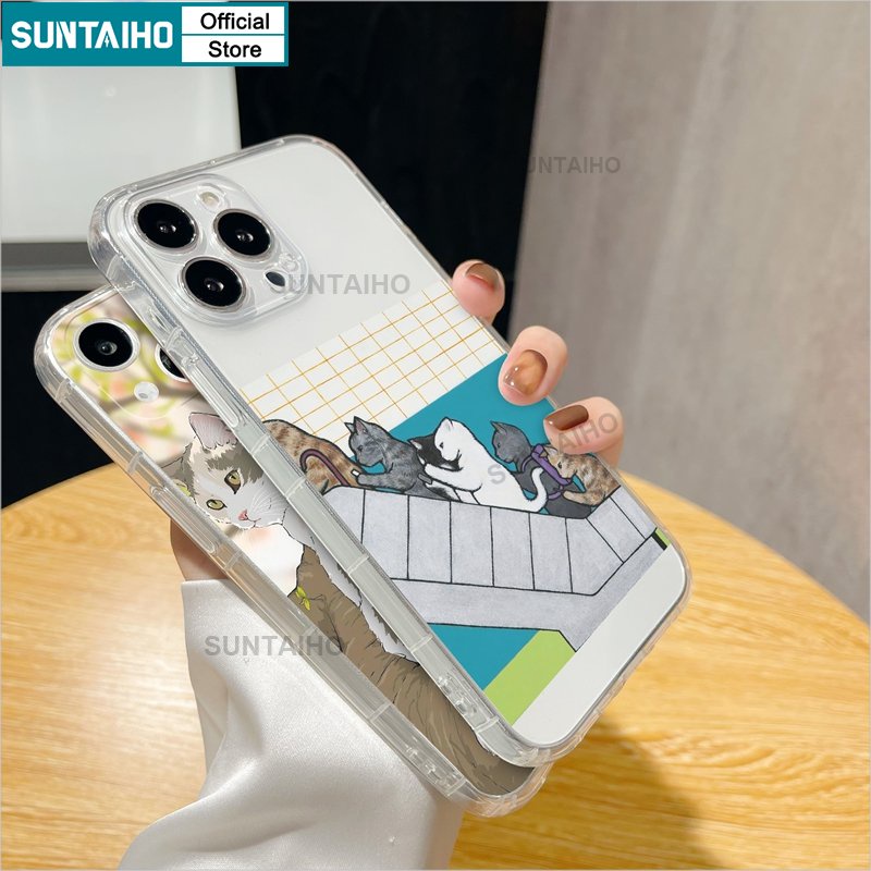 Suntaiho Ốp lưng iphone Ốp Điện Thoại TPU Mềm Trong Suốt In Hình Mèo Lười Cho iPhone 11 Pro Max 12 13 14 Pro XR XS Max 7 Plus 8 Plus