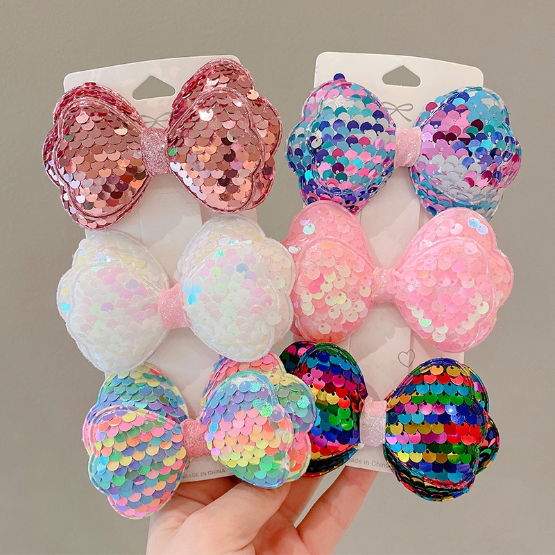 Kẹp Tóc Nơ Đính Kim Sa Lấp Lánh Nhiều Màu Mới Cho Bé Gái