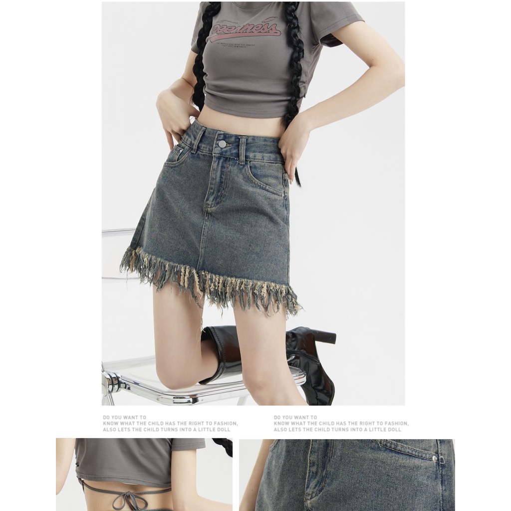 Chân váy jean SUXI dáng chữ A lưng cao phong cách cổ điển thời trang mùa xuân dành cho nữ