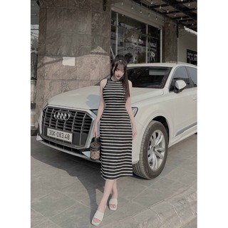 Đầm body sọc ba lỗ dài thun co giãn