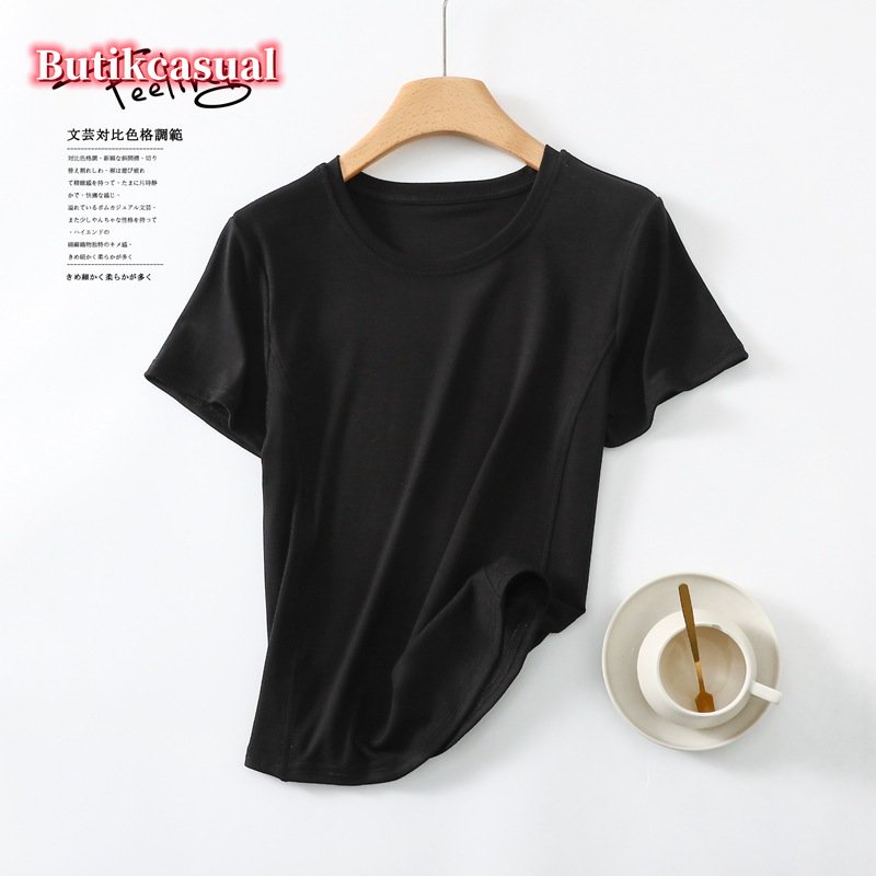 Áo Thun Cotton Mỏng Cổ Tròn Ghép Nối Thời Trang Mùa Hè 2023 Cho Nữ