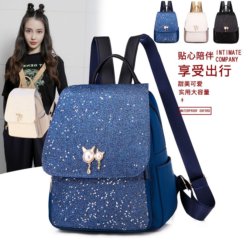 Balo Vải Oxford Chống Nước Chống Trộm Đính Kim Sa Thời Trang Cho Nữ
