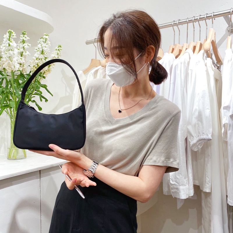 Fancy Túi Xách Đeo Dưới Cánh Tay Bằng Nylon Màu Đen Cổ Điển Chống Thấm Nước