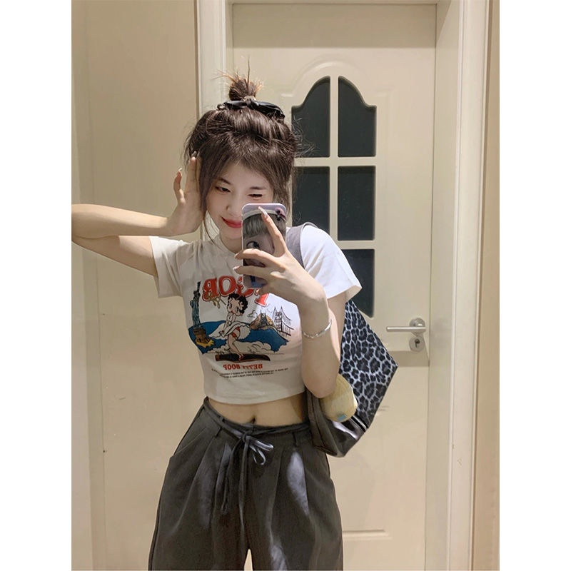 Áo Thun Nữ Ngắn Tay Hở Vai Phong Cách Mỹ Ngọt Ngào