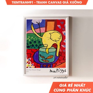 Tranh treo tường, Matisse Cat With Red Fish, Matisse Wall Art Cat With Red Fish, tặng kèm đinh treo. (462)