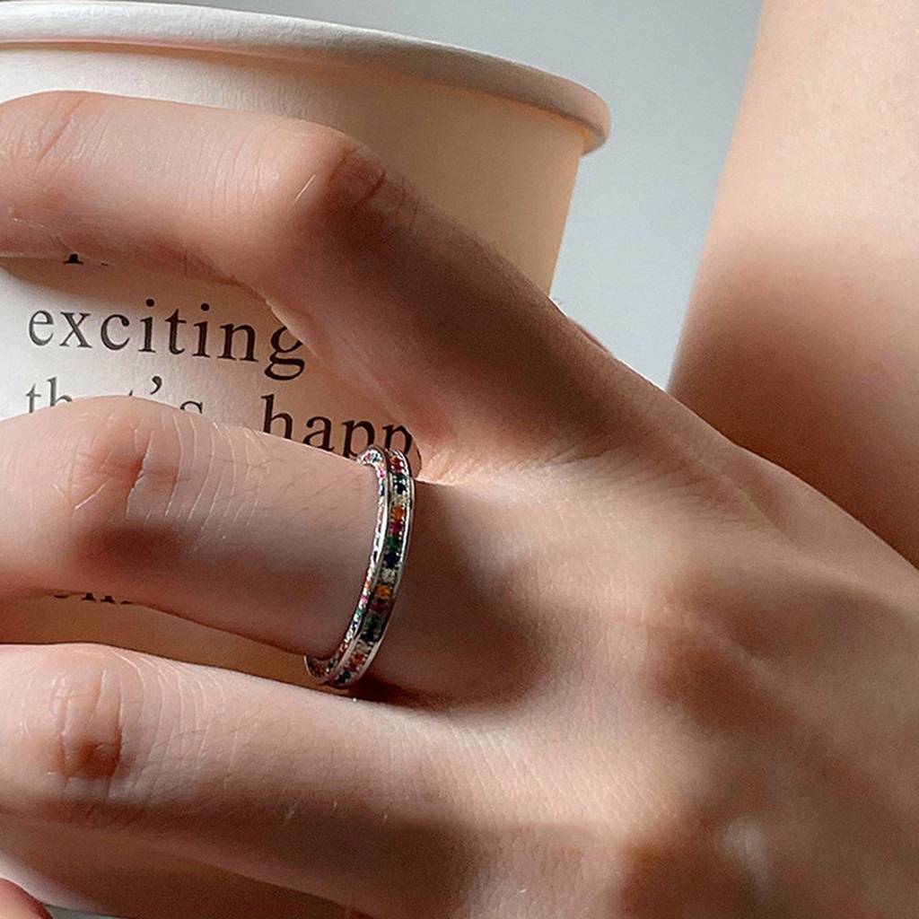 Nhẫn Hở Đính Đá Màu Cầu Vồng Lấp Lánh Tùy Chỉnh Thời Trang Cho Nữ