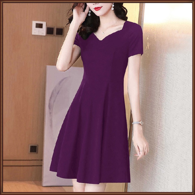 Đầm Tay Ngắn Cổ Chữ V Màu Trơn Dáng Ôm Thời Trang Dành Cho Nữ