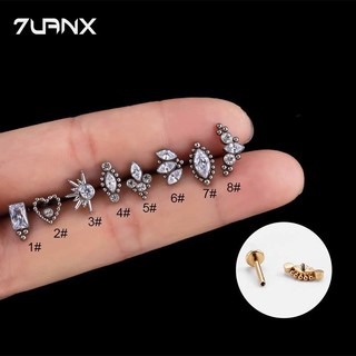 1 Khuyên Xỏ Sụn Tai Bằng Titan G23 16Gauge Đính Đá Zircon Mắt Ngựa Trái Tim Vương Miện Ngựa Helix Tragus