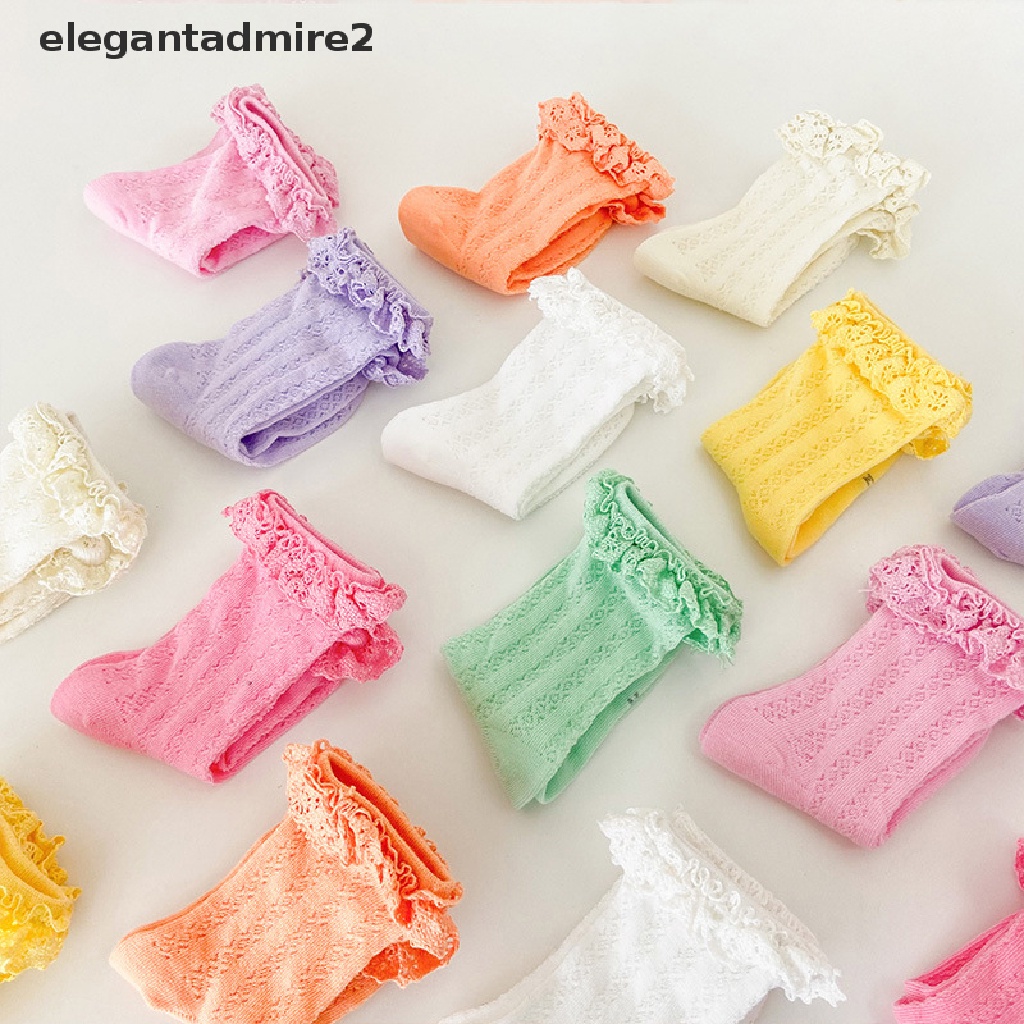 Vớ Cotton Phối Ren Hoa Nhún Bèo Màu Trơn Kiểu Công Chúa Xinh Xắn Cho Bé Gái