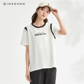 Áo thun GIORDANO 13323307 tay ngắn in họa tiết chữ màu tương phản thời trang
