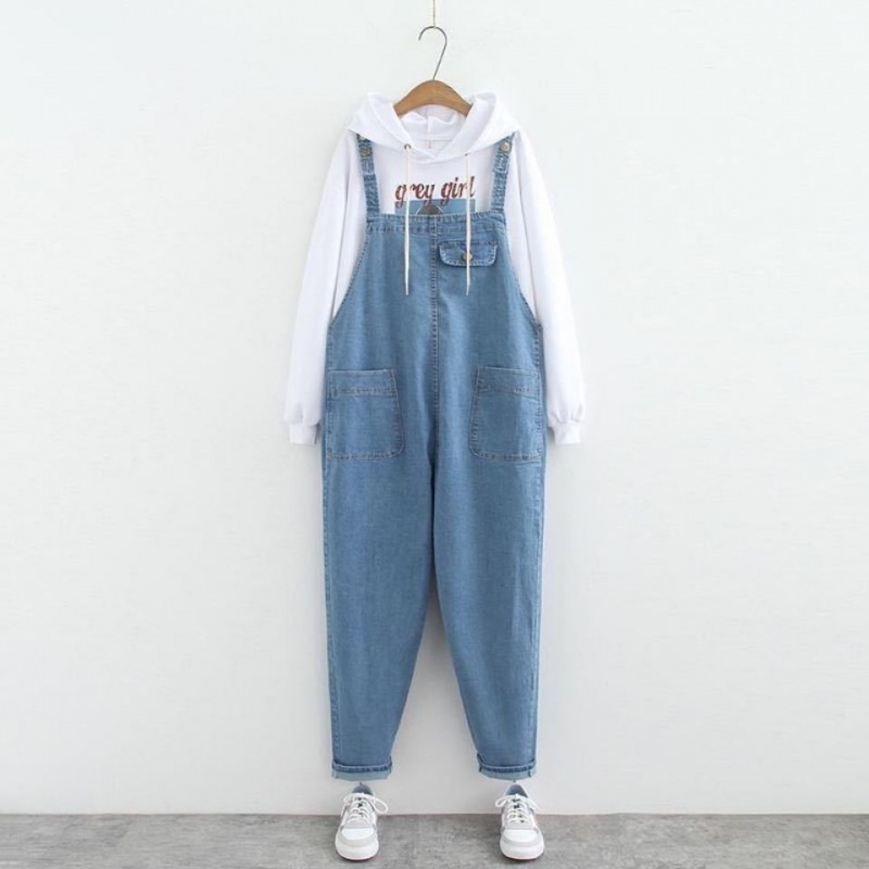 Quần Yếm Jean Dáng Rộng Co Giãn Tốt Plus Size